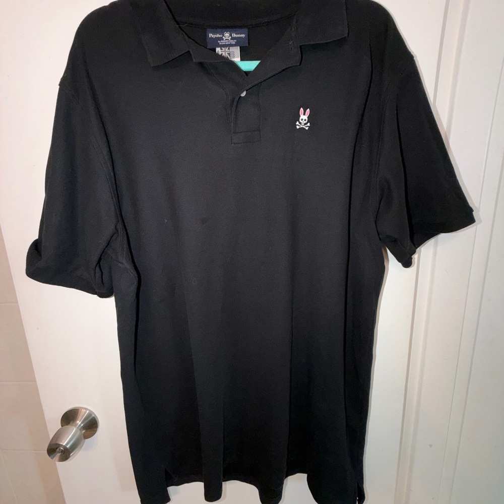 Psycho Bunny Black Polo Shirt with Pink Logo